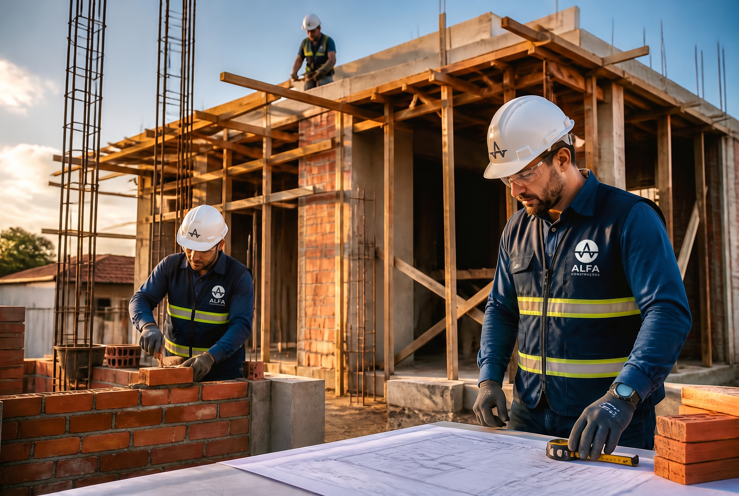 Edifício moderno em construção com fachada de vidro e concreto